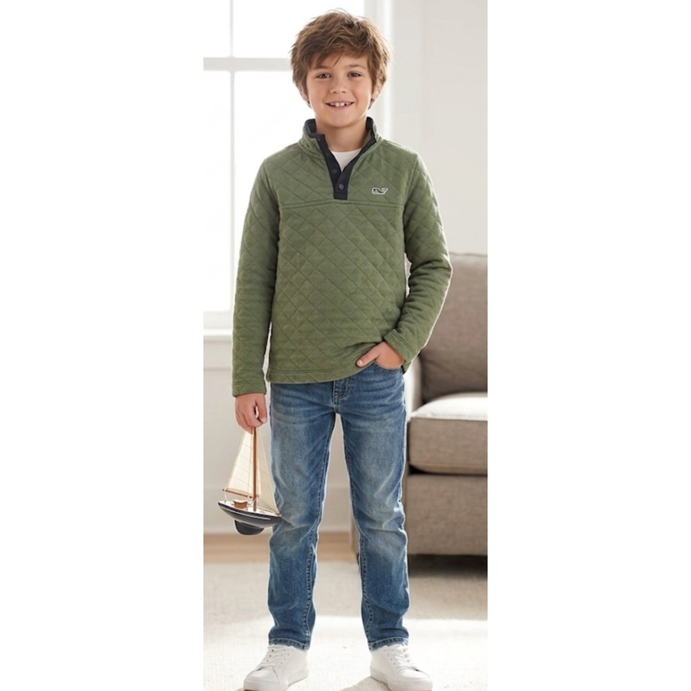 Vineyard Vines Boys XL‎ 18 Bradley Quilted Snap Pullover Sweatshirt Green